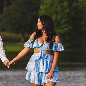 SHEIN Light Blue Ruffle Lace Mini Dress